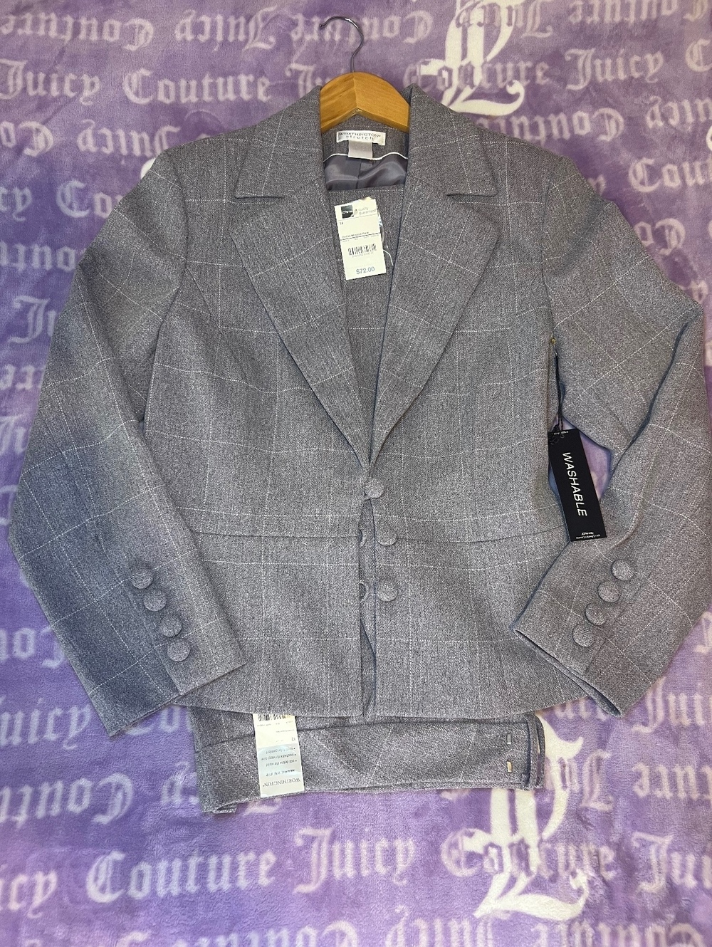 Worthington Gray Windowpane Pant Suit Blazer 14 Pants 12 NWT